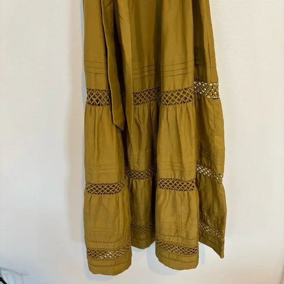 Marie Oliver || Juliet Silk-Blend Belted Ruffle Midi Dress in Green Large - Picture 4 of 10